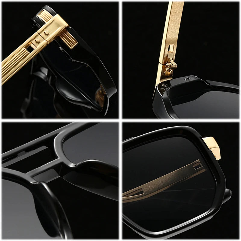 JNPCXI Fashion Double Bridges Square Sunglasses Women Retro Ins Popular Rivets Green Black Men Punk Sun Glasses Shades UV400
