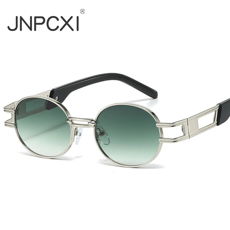 JNPCXI New Metal Steampunk Brand Sunglasses Women Luxury Metal Round Punk Fashion Men Sun Glasses Trend Designer Eyewear UV400