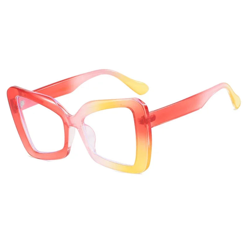JNPCXI New Fashion Oversized Frame Gradient Women Irregular Anti Blue Light Glasses Fashion Women's Flat Light Glasses