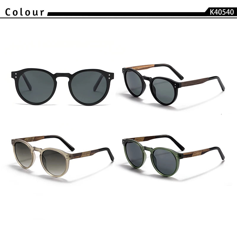 CATERSIDE Men's Round Sunglasses Solid Wood Temple High-Quality Spring Hinge Sun Glasses Women's Party Travel Eyewear UV400