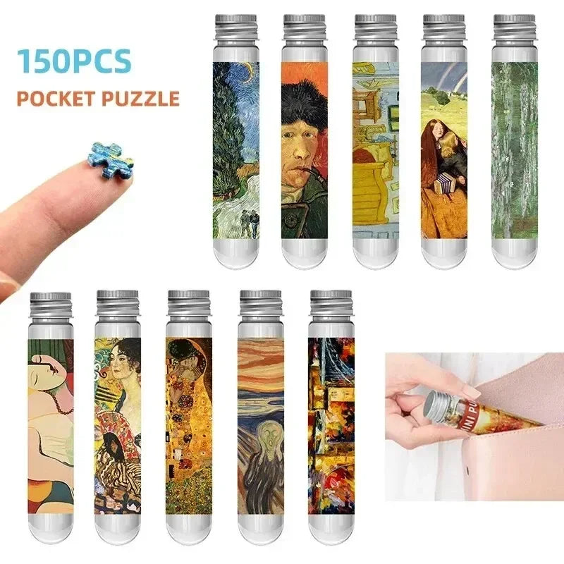 MaxRenard Jigsaw Puzzle 150pcs Mini Test Tube 15*10cm Travel Game World Famous Van Gogh Oil Paintings Puzzles for Adults