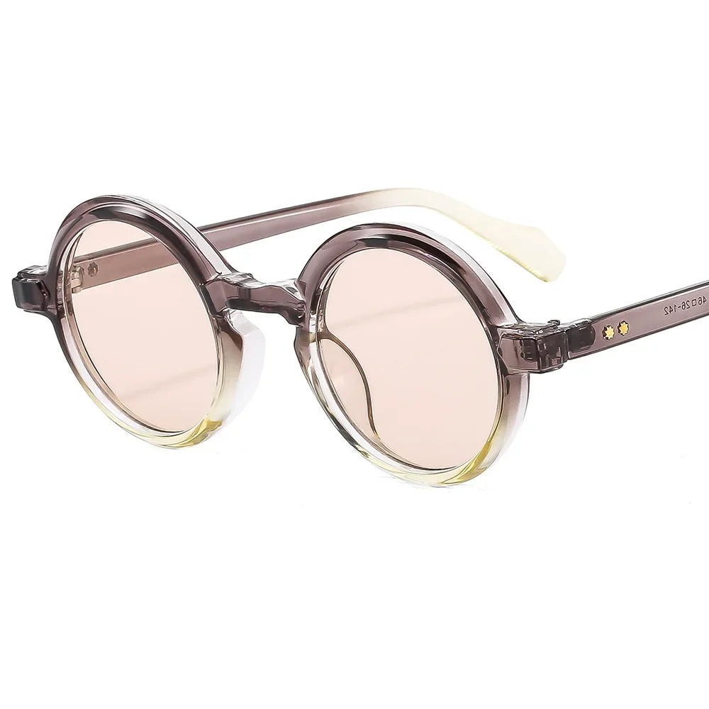 JNPCXI Retro Round Punk Women Sunglasses Fashion Double Color Gradient Purple Shades Men Rivets Sun Glasses UV400