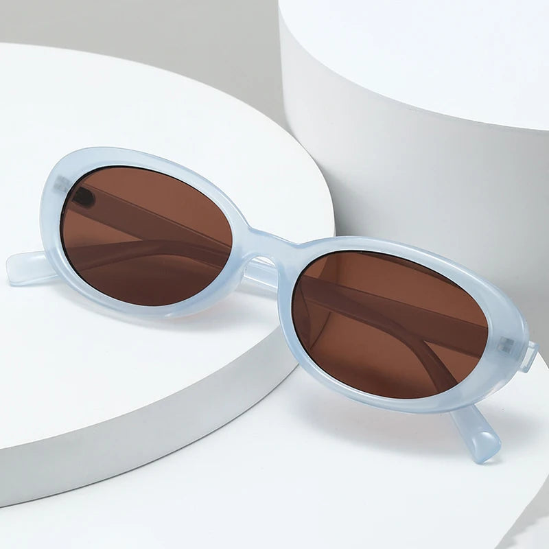 JNPCXI Fashion Small Oval Women Luxury Sunglasses Retro Rivets Men Leopard Tea Shades UV400 Punk Sun Glasses