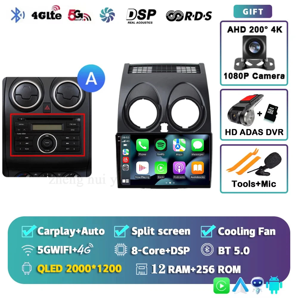 For Nissan Qashqai 1 J10 2006 - 2013 Android 15 4G WIFI Car Radio Carplay Auto Multimedia Stereo Video Player GPS Navigation