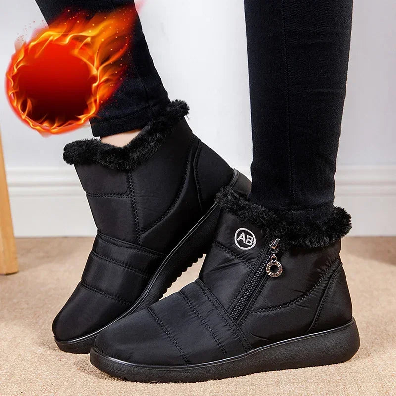 Warm Thick Plush Winter Ankle Boots for Women 2025 Zip Non Slip Waterproof Snow Boots Woman Soft Sole Cotton Shoes Plus Size 44