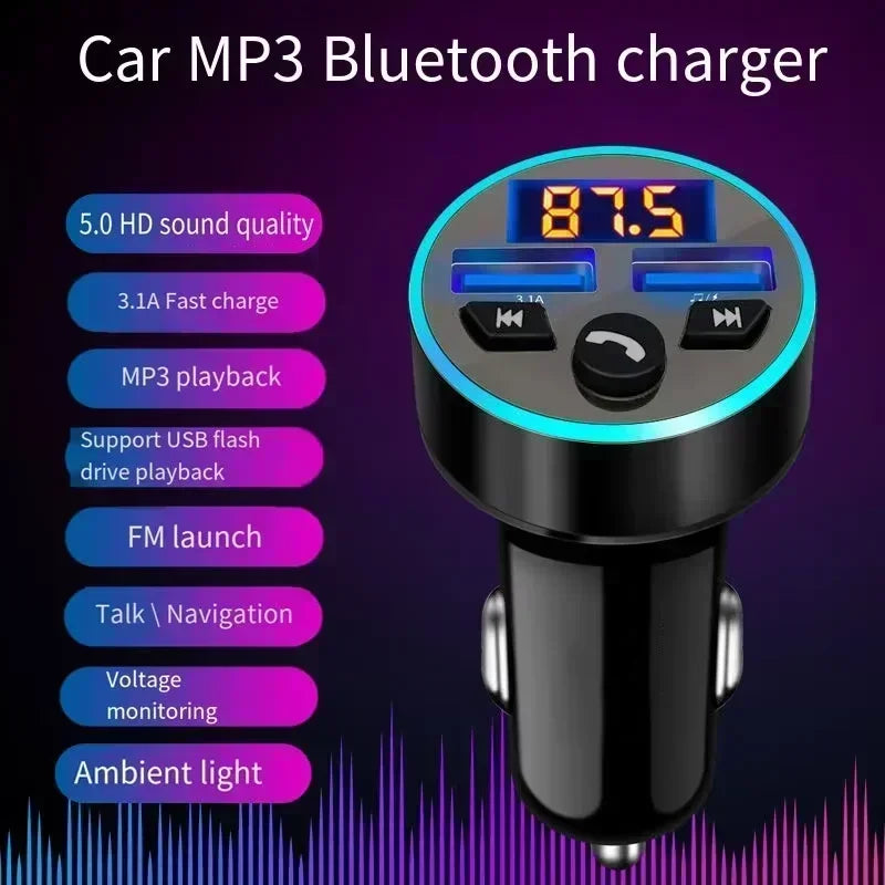 Car Cigarette Lighter Fm Transmitter Bluetooth Receiver Audio Quality MP3 Player Adapter Dual USB Fast Charger Smartphone Charge