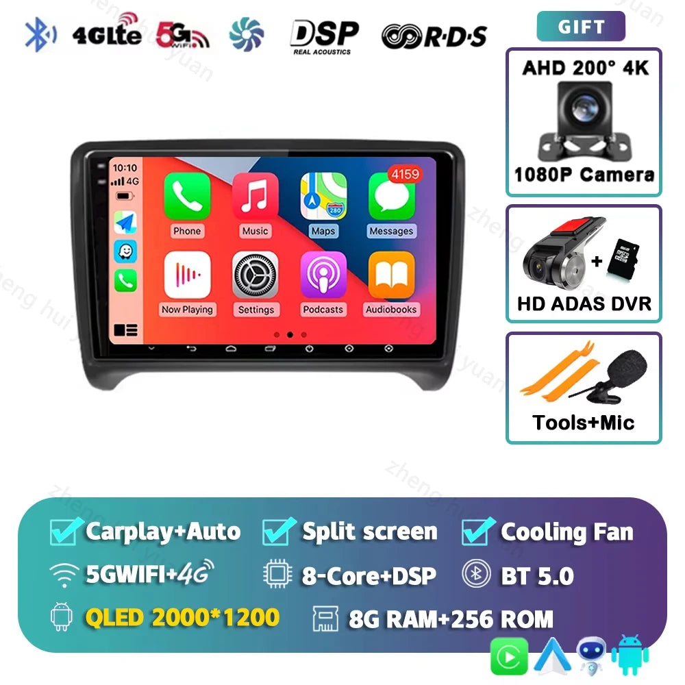 Android 15 WIFI+4G Carplay Car Radio GPS For Audi TT MK2 8J 2006 2007 2008 2009 2010 2011 2012 Car Stereo Multimedia Player DSP