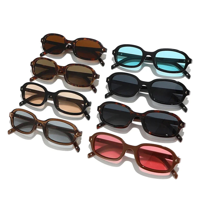 JNPCXI New Small Square Sunglasses Women Retro Leopard Tea Brand Designer Shades UV400 Men Rivets Punk Sun Glasses