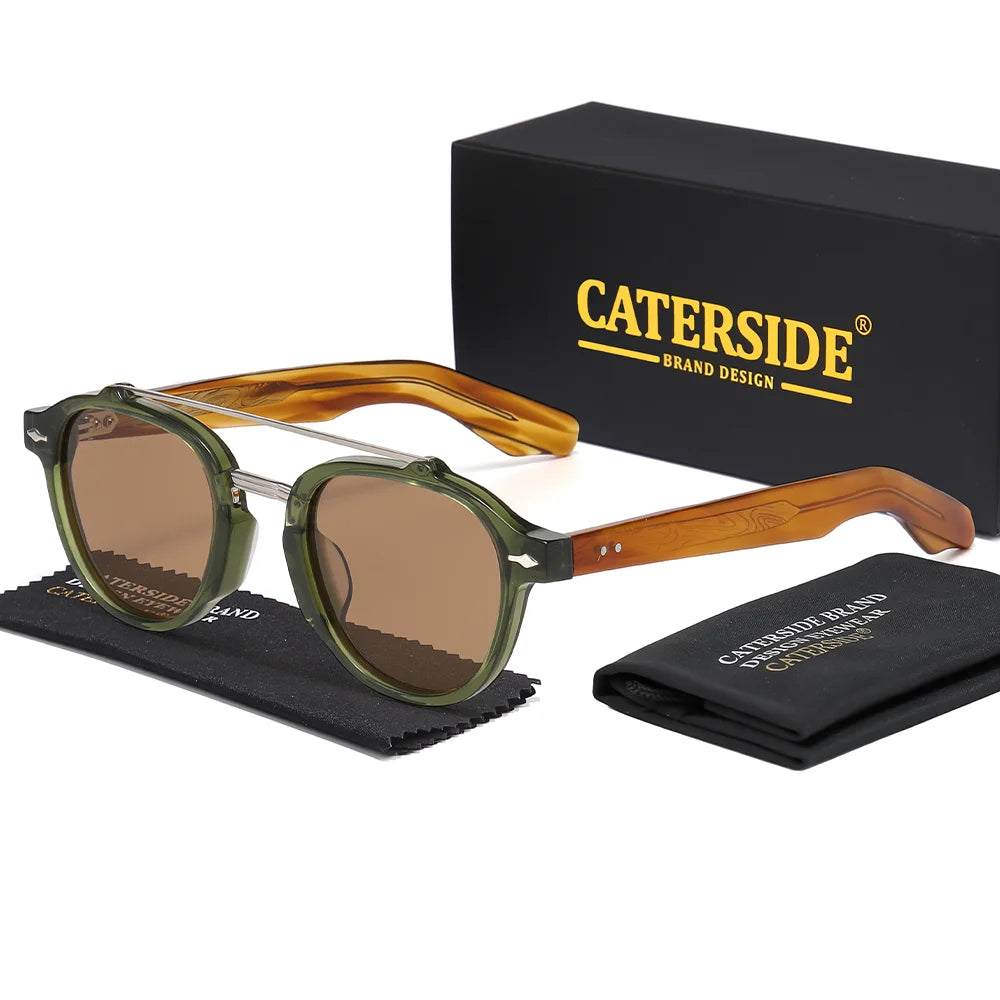 CATERSIDE Men's Flat Top Double Bridges Polarized Sunglasses Acetate Square Suneyeglass Women Fashion Retro Gifts Eyewear UV400