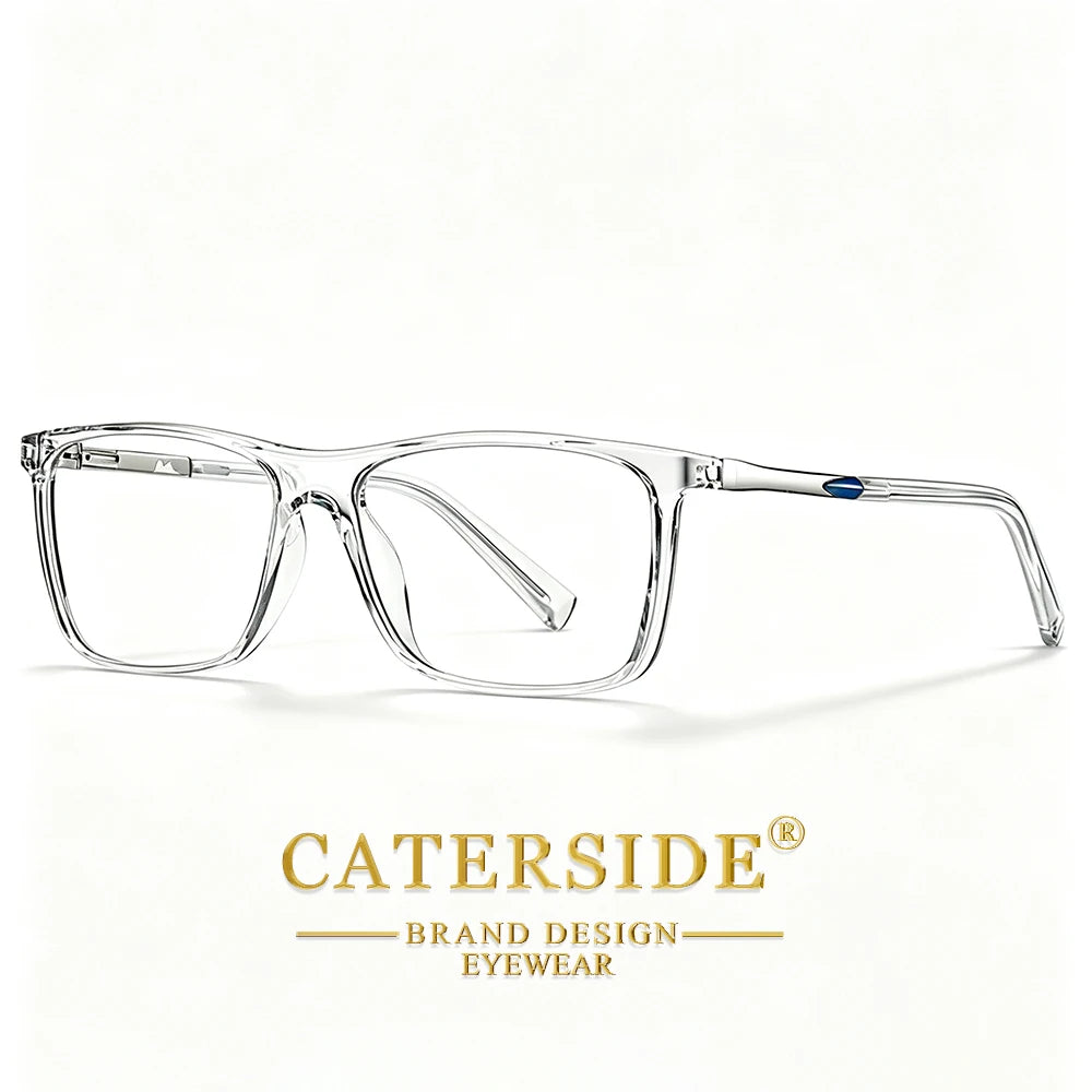 CATERSIDE Men's Tr90 Anti Blue Light Glasses Square Frame Glasses Classic Spring Leg Glasses Women's Computer Protective Glasses