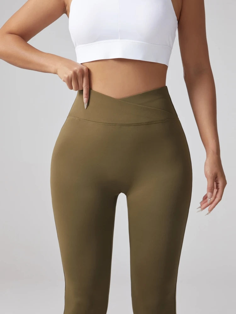 Gym Fitness Workout Nude Soft V Shape Waist Yoga Pants Spandex Push up Booty Scrunch Butt Lift Leggings for Women