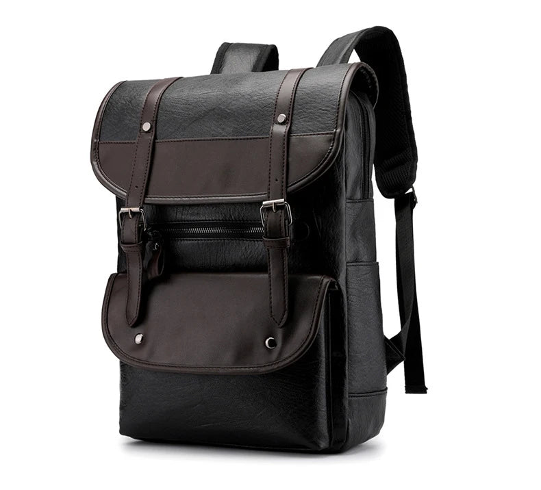 Black Vintage Laptop Leather Backpacks School Travel, Casual PU Leather Men Bags