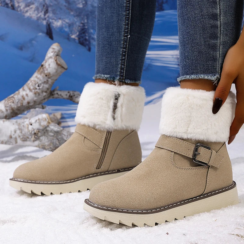 Winter Non Slip Faux Suede Snow Boots Women Plus Size 43 Faux Fur Platform Ankle Boots Woman Fleece Lining Warm Outdoor Footwear