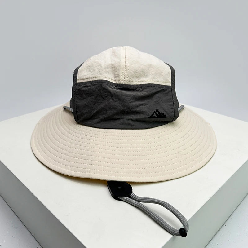 New Unisex Quick Drying Retro Bucket Hats Color Block Sunshade Outdoor Breathable Drawstring Casual Alpine Cap Versatile Fashion