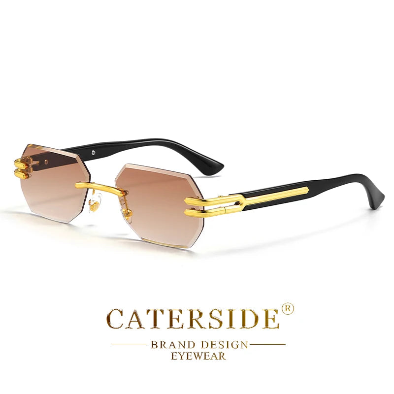 CATERSIDE New Men's Frameless Sunglasses Fashion Polygonal Gradient Mirror Lenses Metal Frame Women's Party Outdoor Sun Glasses