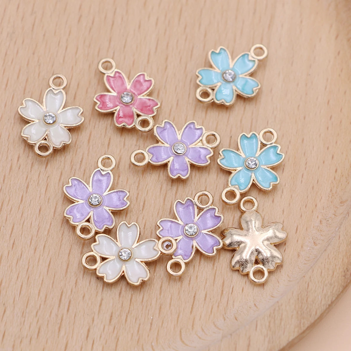 20Pcs Mix Lot Gold Plated Enamel Sakura Flower Charms for Jewelry Making Necklace Bracelet Earrings DIY Handmade Craft 19x14mm
