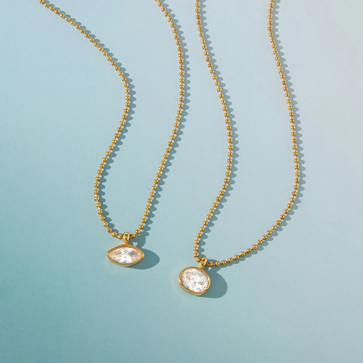 Uworld Classic Geometric waterdrop shape White Zircon Necklace With Bead Chain Women 18K Gold Plated Stainless Steel Necklaces