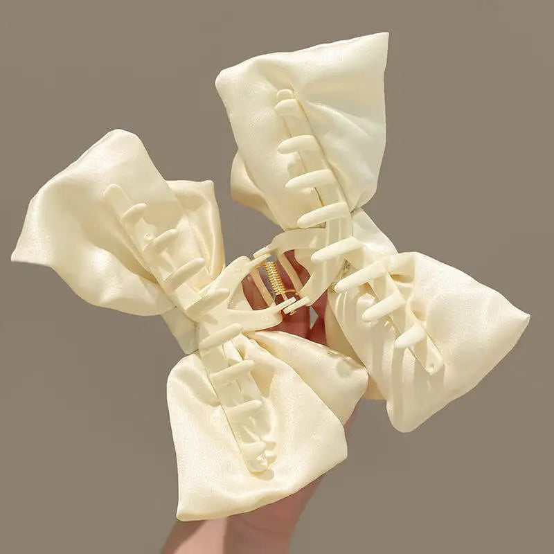 Cream Large Bow Hair Clip Claw for Women Korean Style Elegant Shark Clip Fashion Girls Hair Clamp