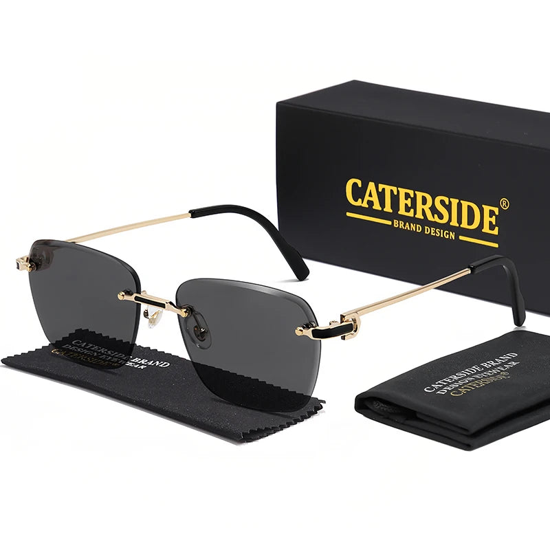 CATERSIDE New Pilot Rimless Sunglasses Men Gradient Sun Glasses Women Retro Business Shopping UV400 Lunette De Soleil Homme