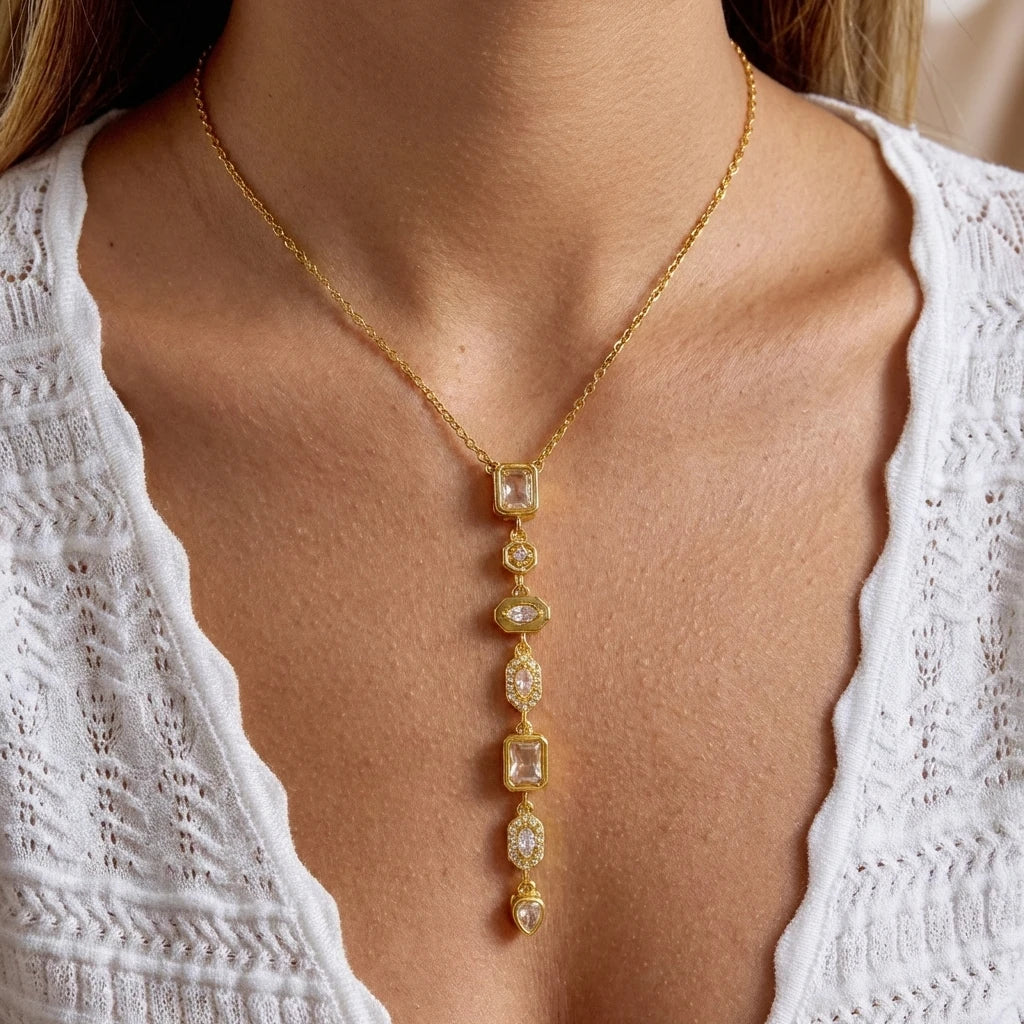 Shiny Colorful Tassel Star Burst Diamond Shape Long Pendant Stainless Steel Necklace for Women Bohemian Layered Jewelry Gift