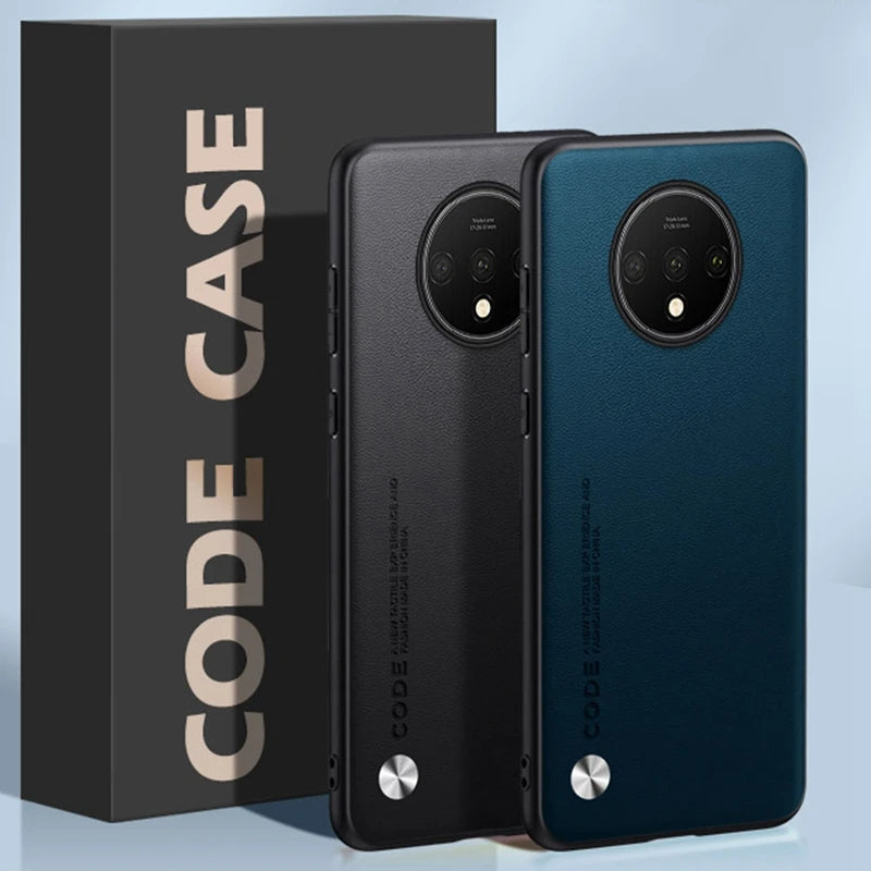 Luxury PU Leather Case For OnePlus 7T Back Cover Matte Silicone Protection Phone