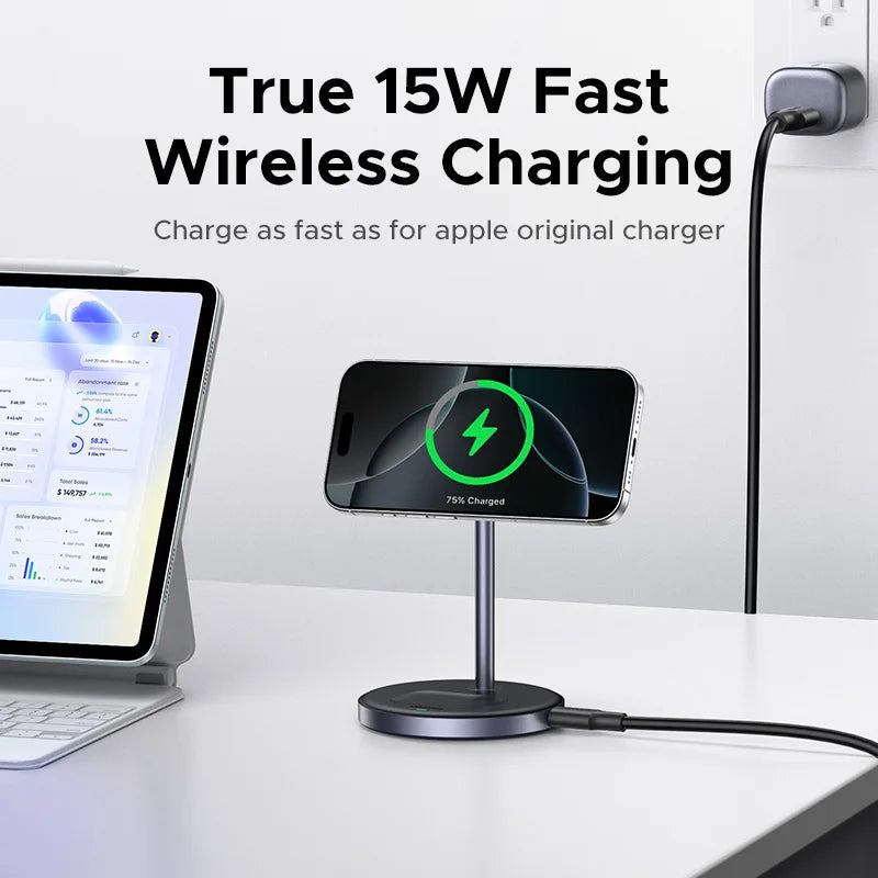 Qi2 Magnetic Wireless Charger Stand 20W Max 2-in-1 iPhone 16 15 Pro Max AirPods