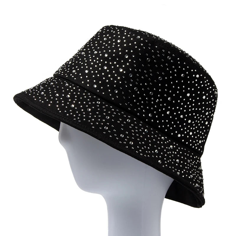 New Summer Y2k Bucket Hat Women Fashion Rhinestones Cap For Ladies Visor Cotton Panama Hats Casual Spring Autumn Fisherman Caps