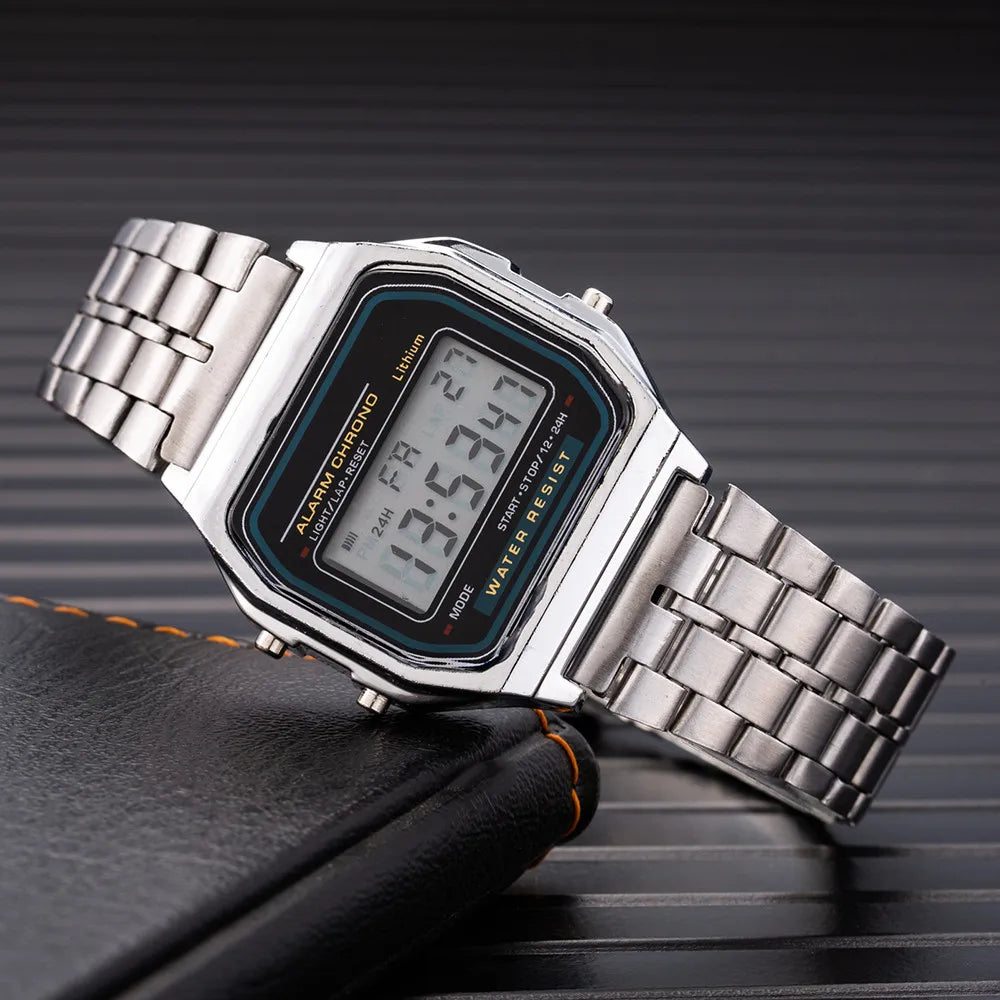 Women Men Sports Waterproof Bracelet Clock Gold Electronic LED Casual Wristwatch