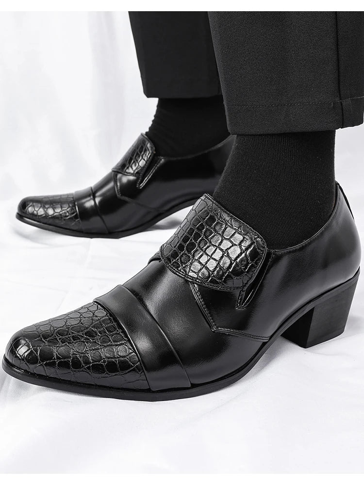 High Heeled Casual Business Leathers Shoes Men Classic Wedding Formal Social Shoes Men Retro Men's Dress Shoes