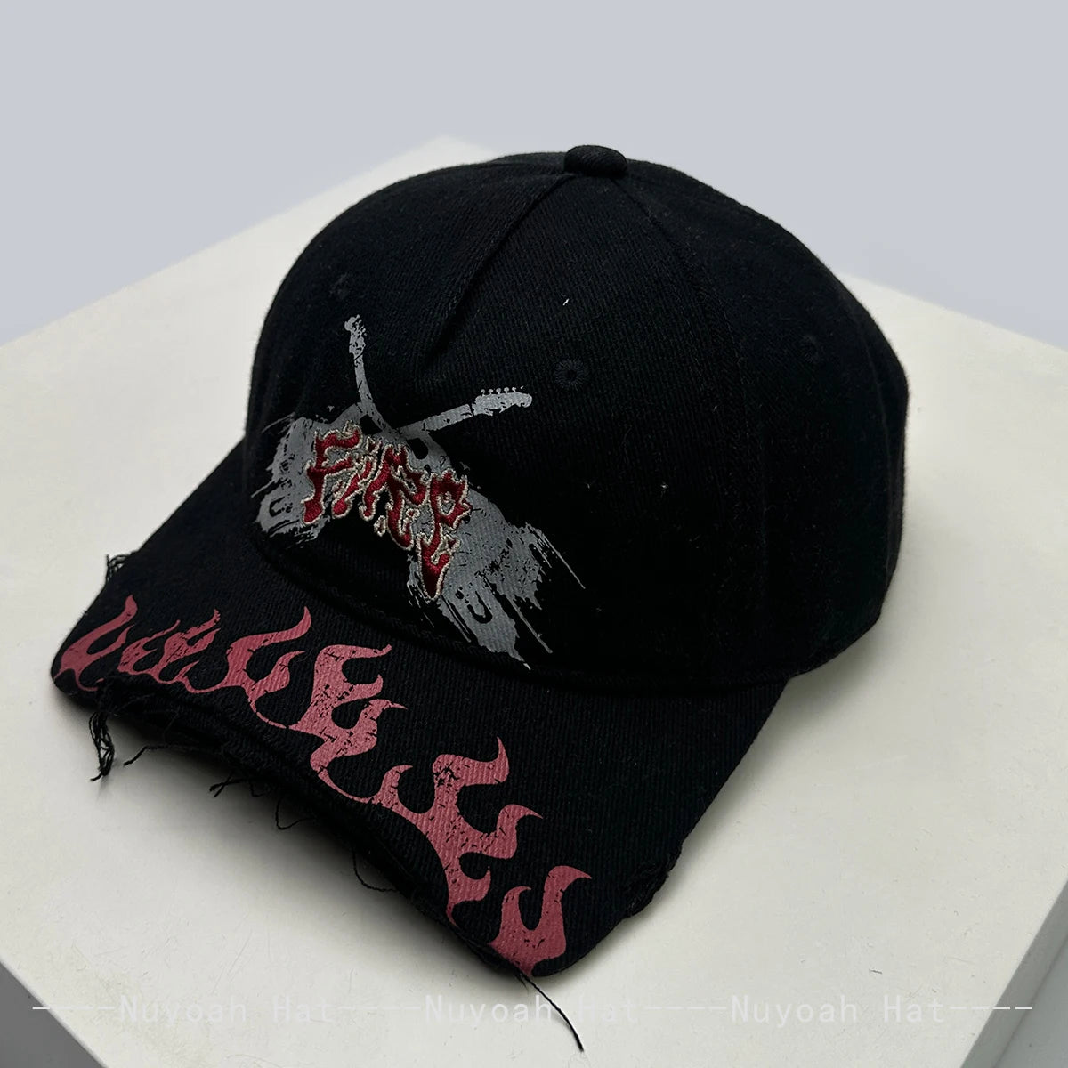 New Men Women Niche Street Embroidered Letters Flame Flag Baseball Hats Sunshade Broken Eave Versatile Peaked Caps Fashion Retro