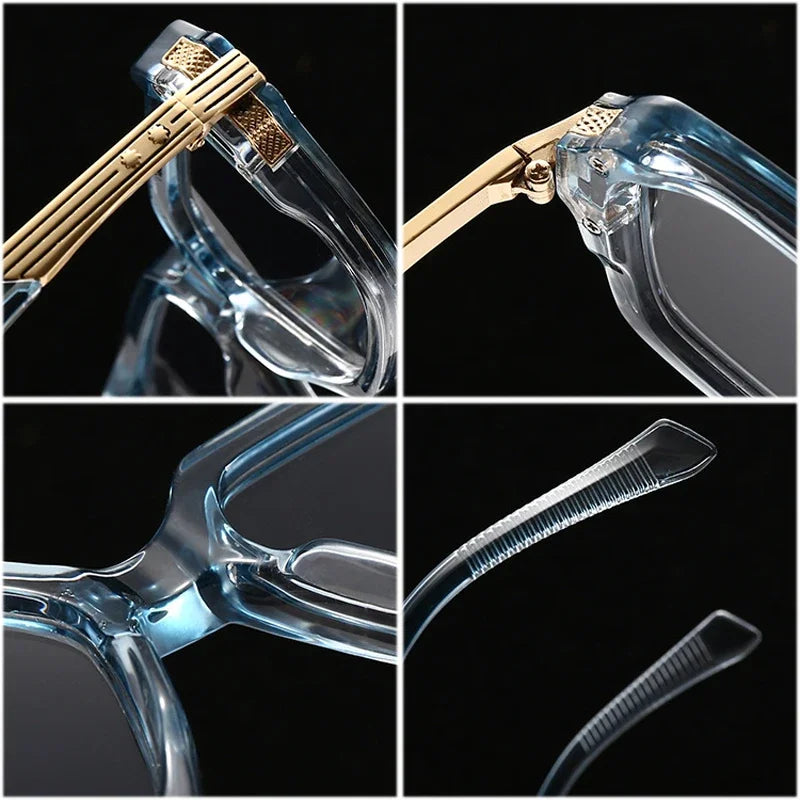 JNPCXI Retro Square Men Double Color Sunglasses Fashion Rivets Women Blue Gradient Shades UV400 Trending Punk Sun Glasses