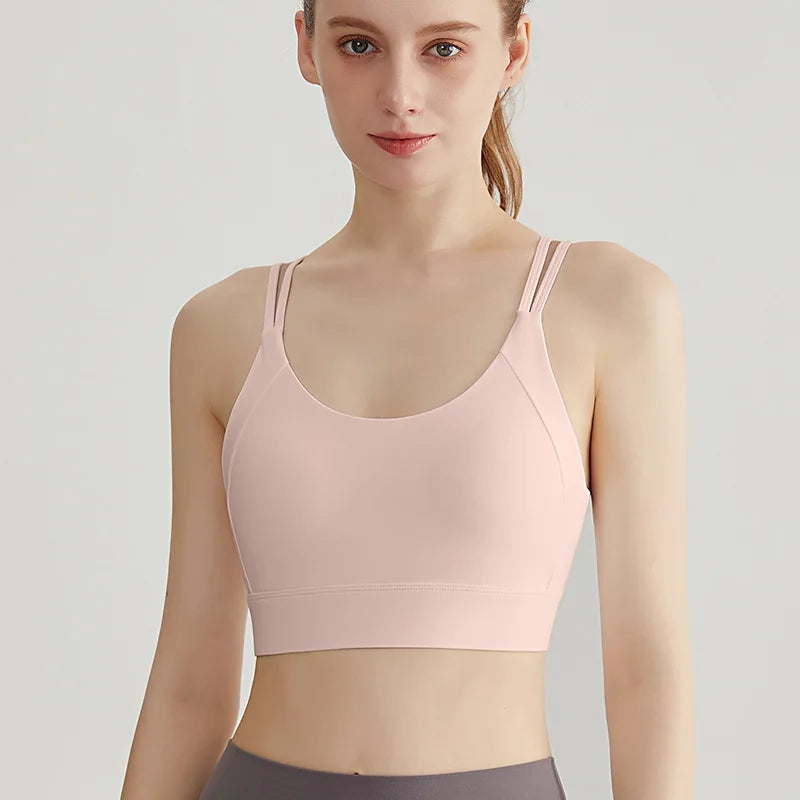 New Women's Sports Bra Padded Without Bones Cross Back Fitness Busty Underwear High Support Impact Running Gym Vest Yoga Bras