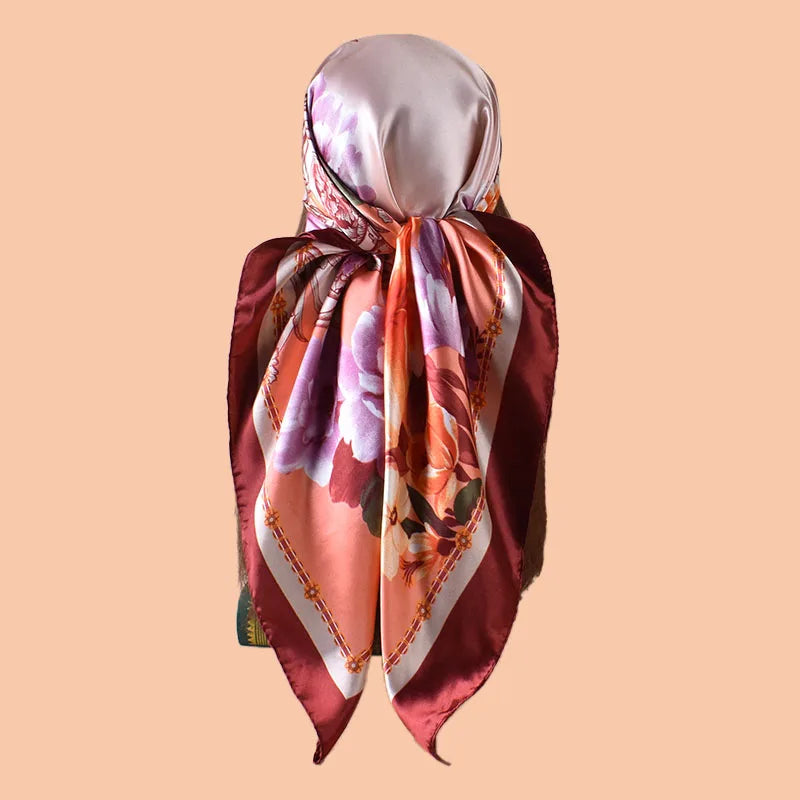 1PC Floral Print Satin Square Scarf Women's Hair Accessory Spring New Style Versatile Belt Bag Decoration Silk Headscarf