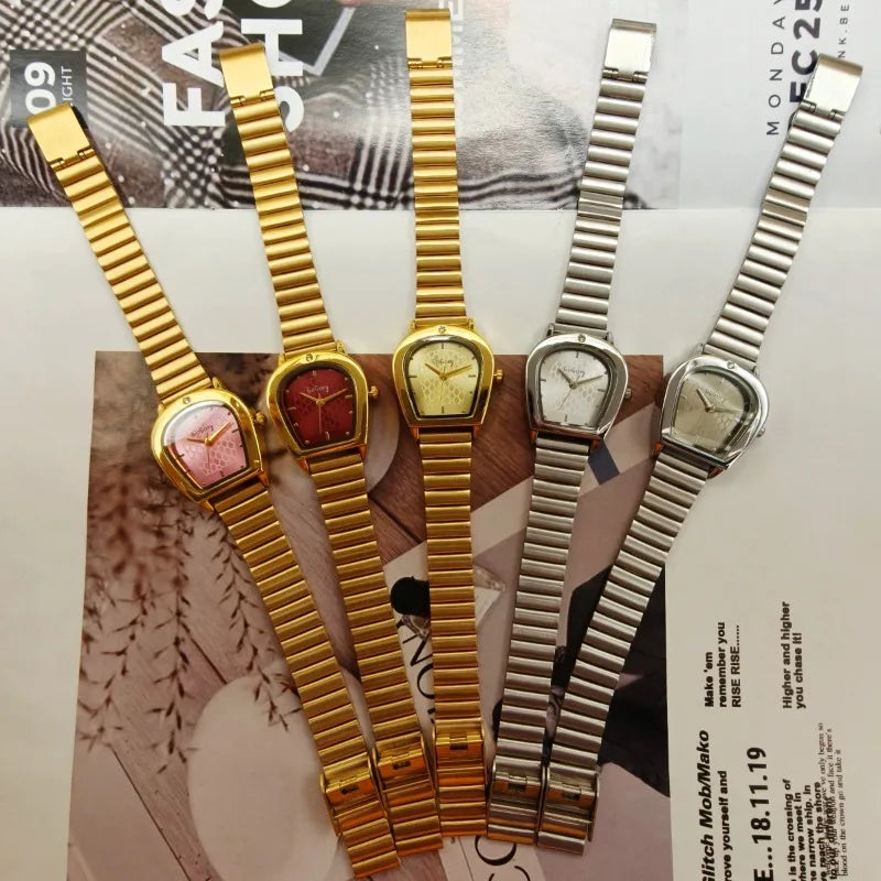 High-Quality Carefully Selected Women Watch French Style Exquisite Golden Arch Design Watches Elegant Ladies Clock Montre Femme