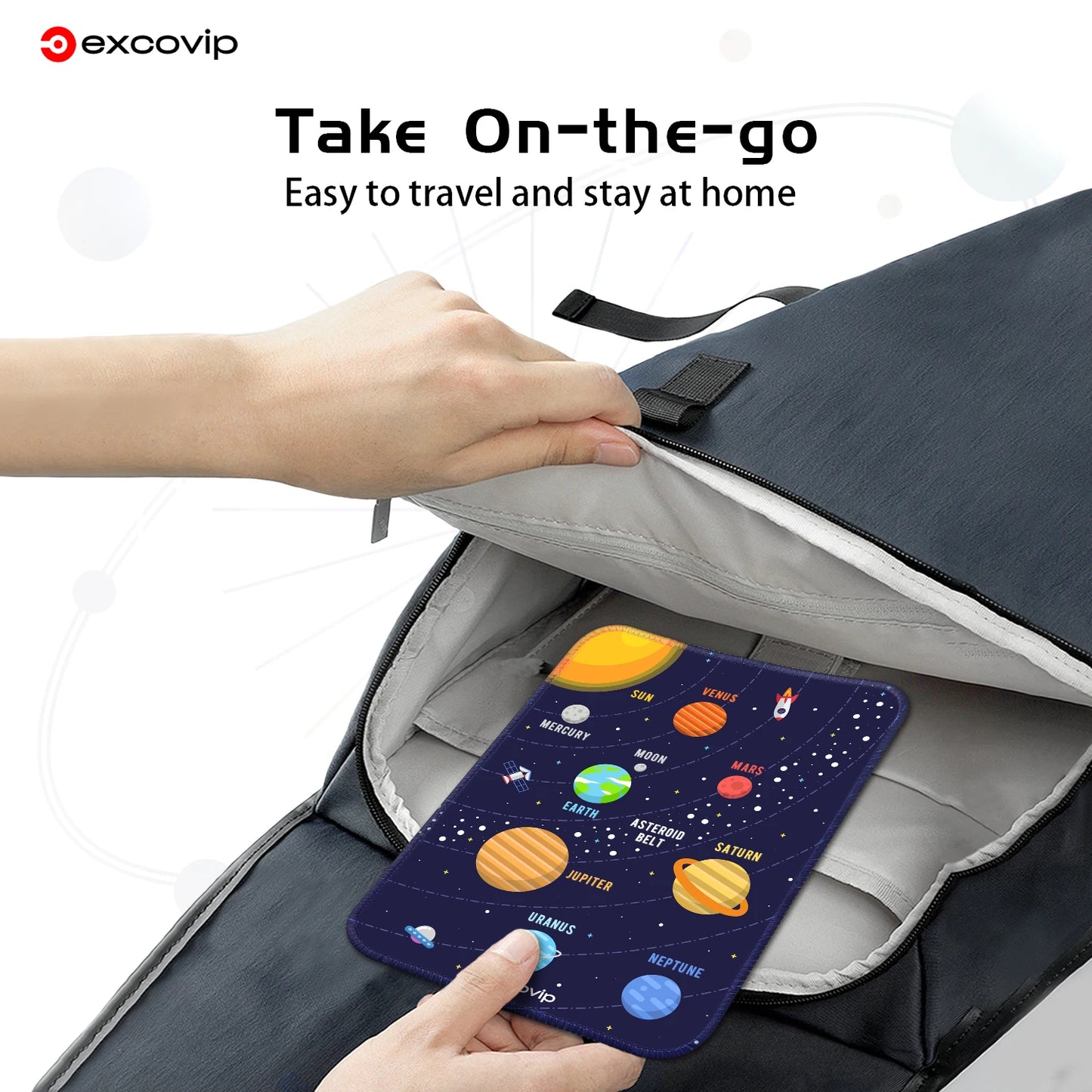 EXCO Mini Solar System Mouse Pad with Stitched Edge Non-Slip Rubber Base Small Office Mousepad for Laptop Computer Portable