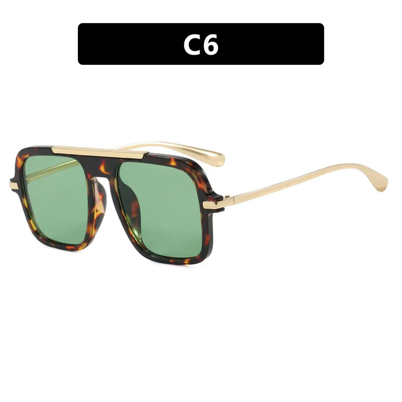 JNPCXI New Retro Square Sunglasses Double Bridges UV400 Fashion Designer Shades for Men And Women Gradient Sun Glasses
