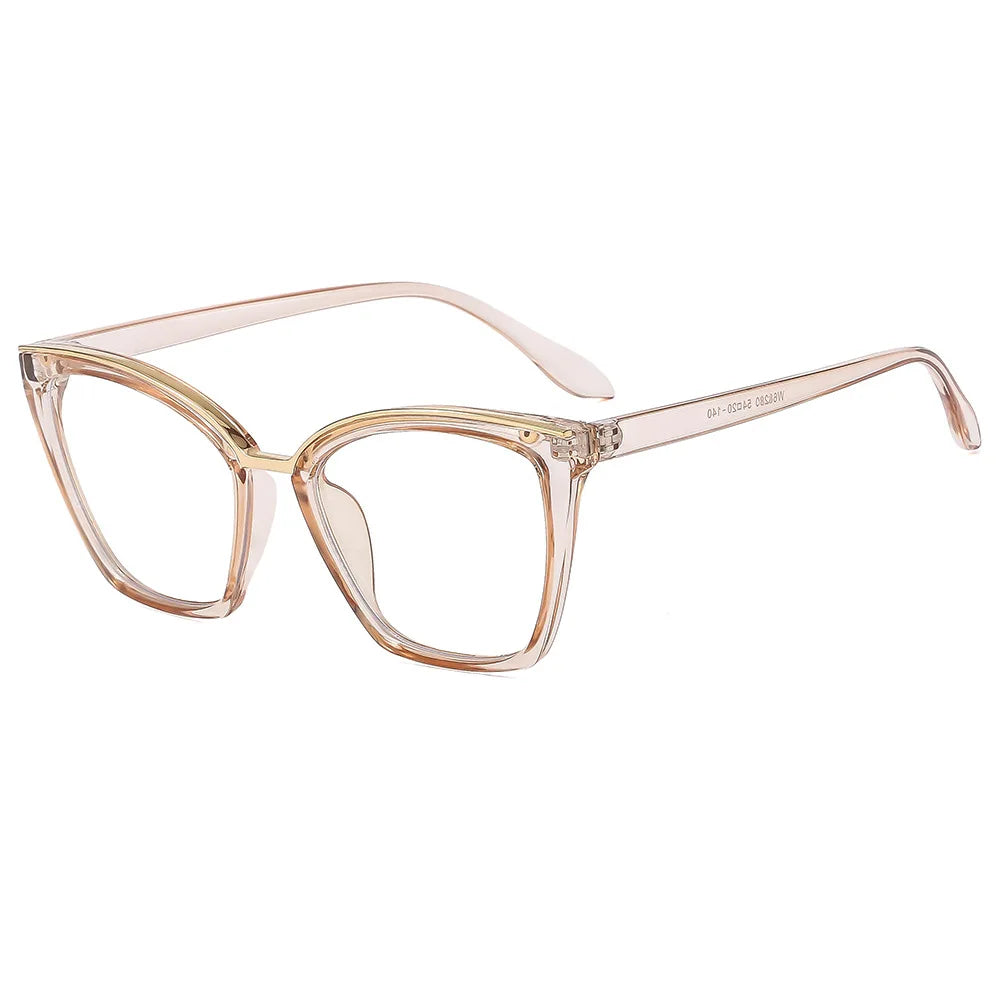 JNPCXI New Fashion Cat Eye Anti Blue Light Flat Top Glasses Metal Decorative Frame UV400 Protection for All Gender