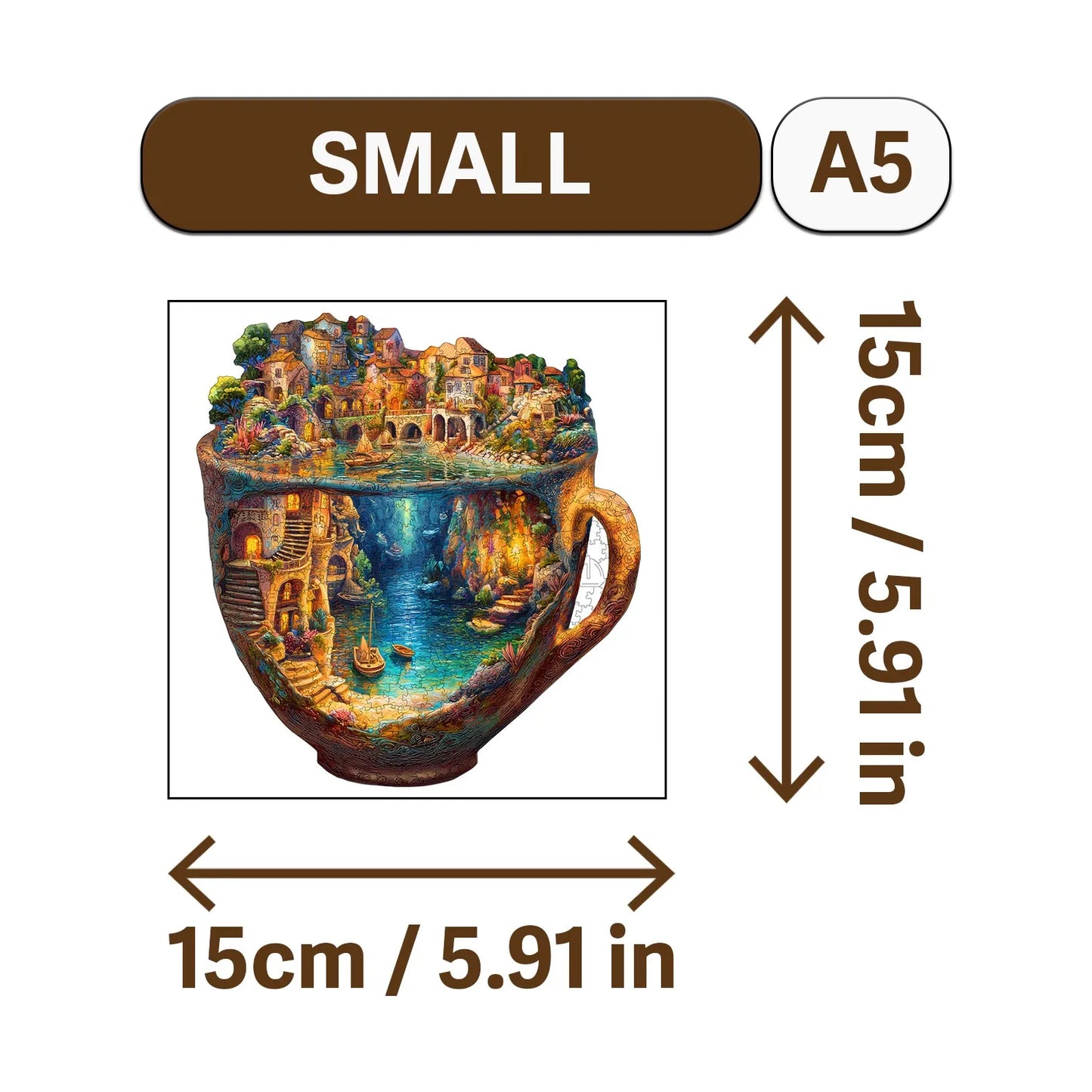 World in Cup Wooden Jigsaw Puzzle Wood Home Decor Painting Christmas and Halloween Gift Toy for Teen and Kid