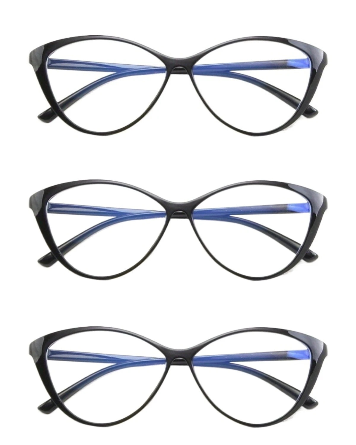 2/3 PCS Y2K Oval Cat-Eye Glasses for Women - Full-Rim Black Frame with Clear Lenses