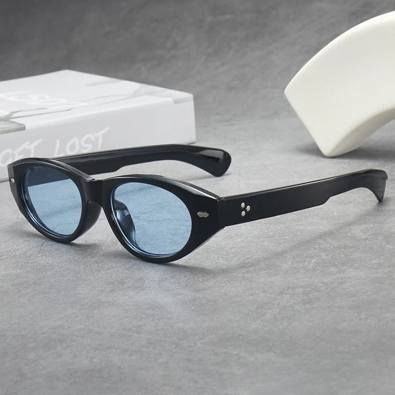 JNPCXI Vintage Cat Eye Sunglasses Women Fashion Leopard Blue Gradient Shades UV400 Men Trending Rivets Punk Sun Glasses