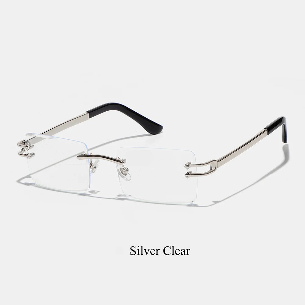 Ruiao Y2K Rimless Square Sunglasses Unisex Diamond Cut Lens Small Frame Retro Fashion UV400 Shades Street Style Eyewear 2026 New