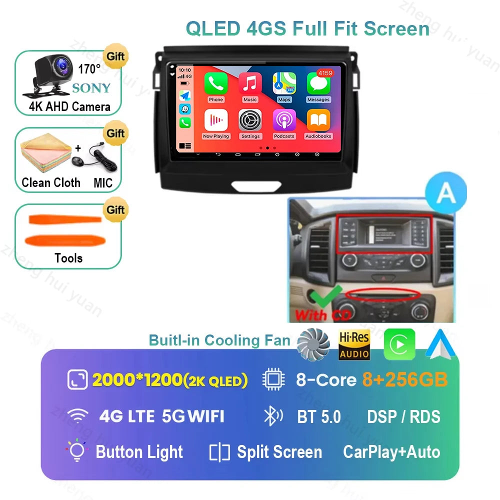 Android 16 CarPlay Auto For Ford Ranger 2015 - 2022 Car Radio Multimedia navigation video DVD Autoradio Stereo 2din 4G