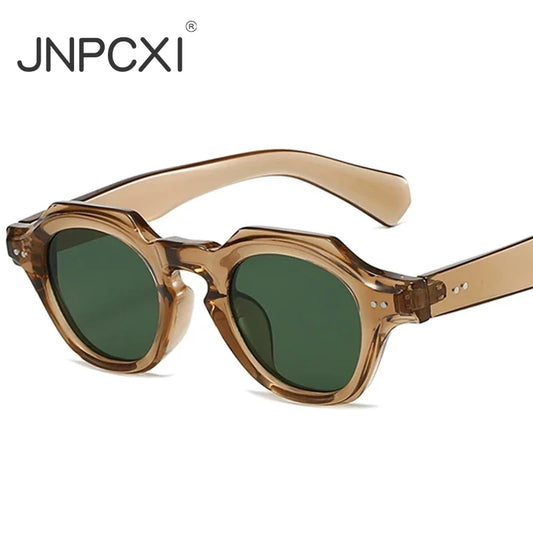 JNPCXI New Fashion Small Polygon Square Sunglasses Women Retro Rivets Shades UV400 Men Red Blue Sun Glasses