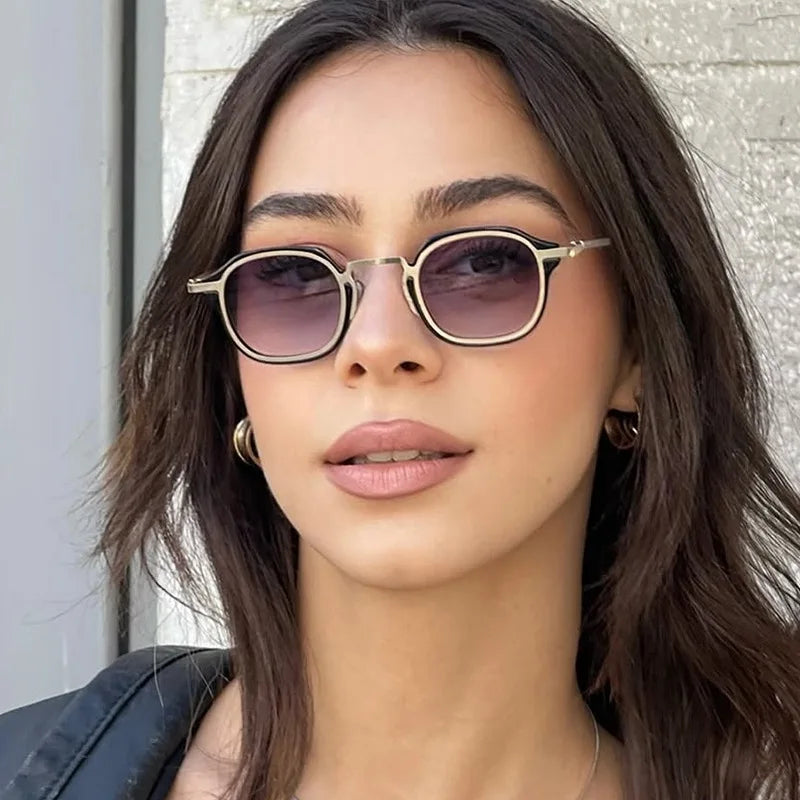 JNPCXI Ins Popular Fashion Small Round Men Punk Sunglasses Retro Women Trending Black Sun Glasses Gradient Shades