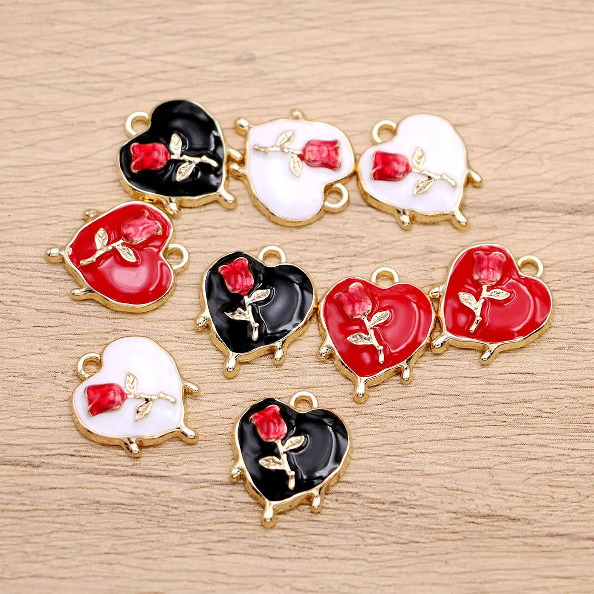 10Pcs Golden Color Rose Heart Charms for Jewelry Making DIY Necklace Bracelet Earrings Accessories Valentine's Day Gift