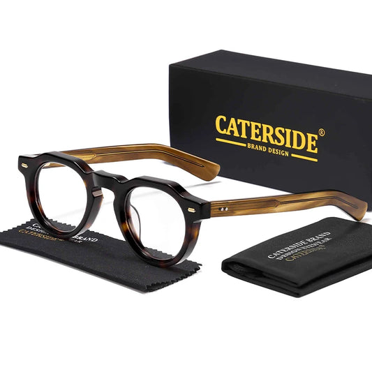 CATERSIDE Vintage Round Men Optical Glasses Frame Acetate High Quality Pin Core Thick Frame Glasses Women Decoration Eyeglasses