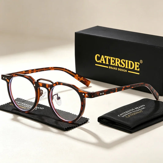 CATERSIDE Retro Men Anti Blue Light Glasses High-Quality Pc Round Frame Flat Light Glasses Women Business Leisure Gift Glasses