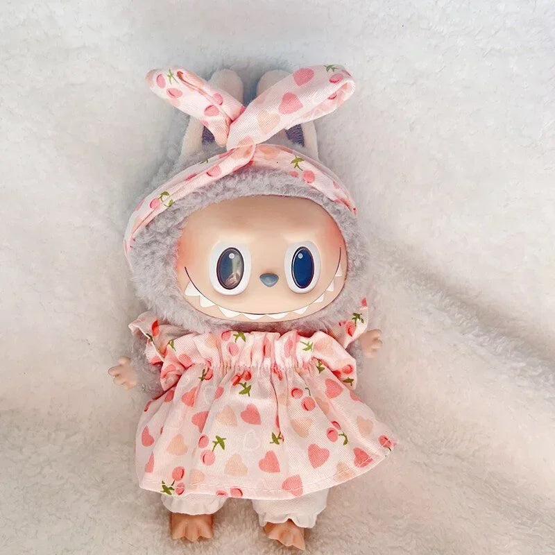17cm Cute Mini Plush Doll's Clothes Outfit Accessories For Labubu Idol Dolls Cherry/Pineapple Three-piece Set Gift