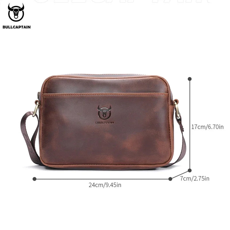 BULLCAPTAIN Men's Genuine Leather Shoulder Bag Retro Large Capacity Travel Bag Crazy Horse Leather High Quality Crossbody Bag