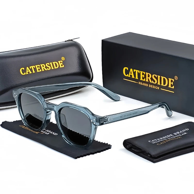 CATERSIDE Retro Polarized Sunglasses Men Acetate Temple / TR Frame Polygon Women Sun Glasses High Quality Travel UV400 Eyewear